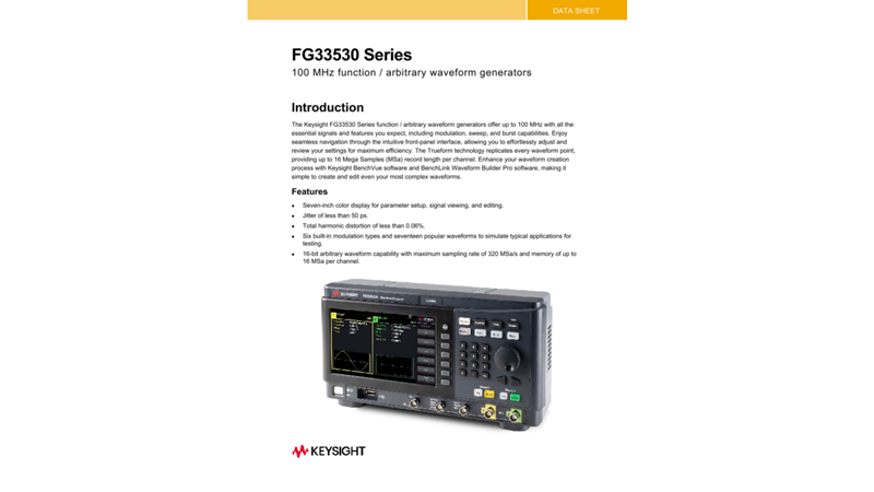 FG33530 Series 100 MHz Function/Arbitrary Waveform Generators